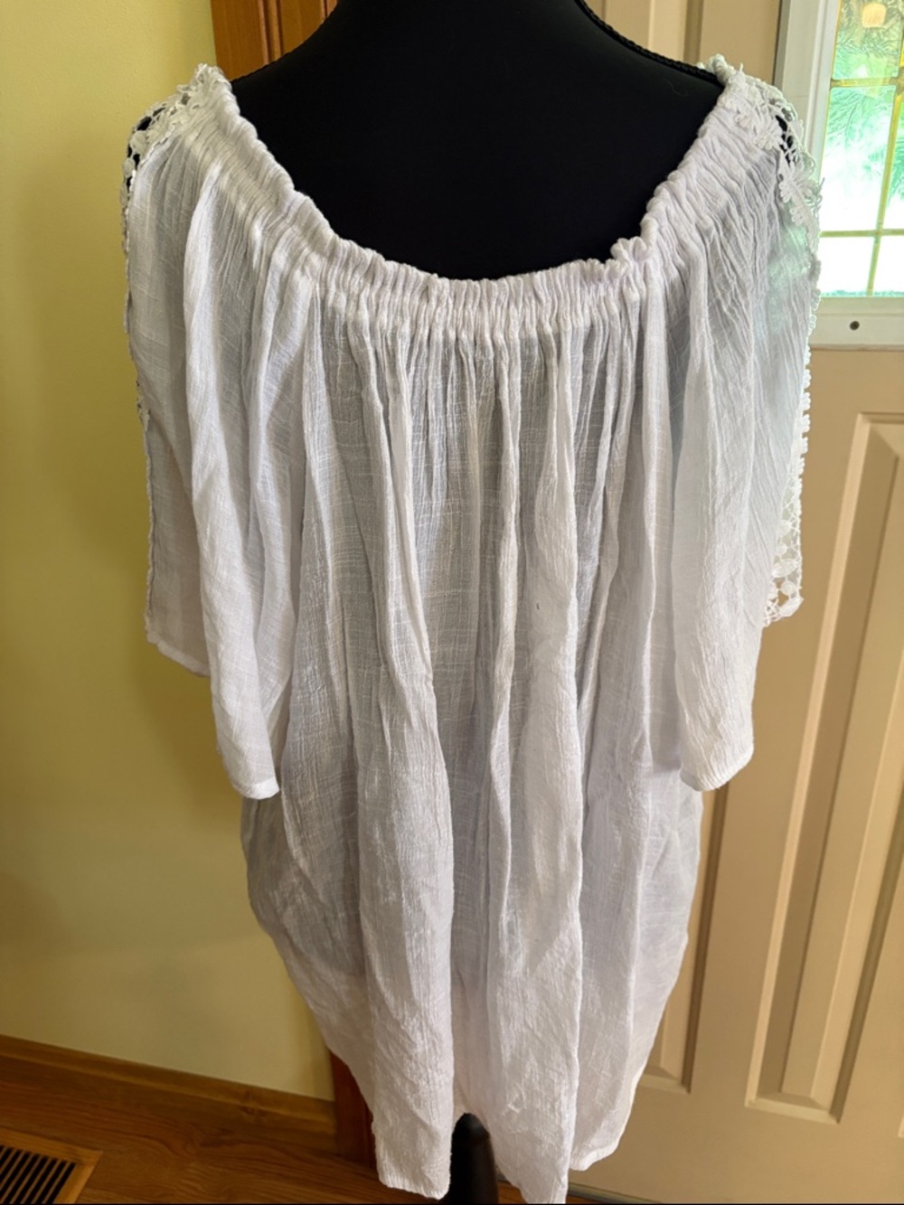 Zac & Rachel White Off-Shoulder Gauzy Tunic with Lace Trim